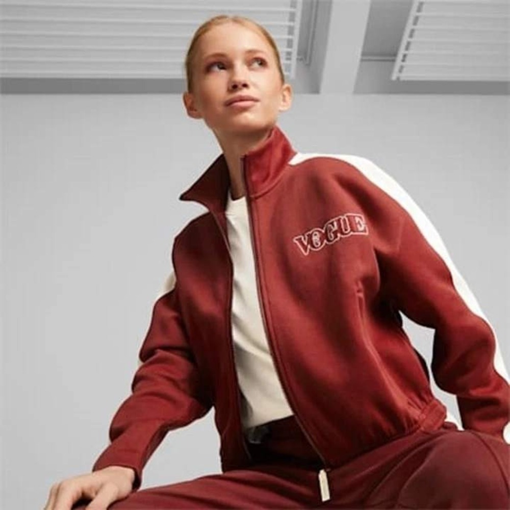 Puma‎ x Vogue Track Jacket Womens Medium Red Cropped Full Zip Retro Sweatshirt
